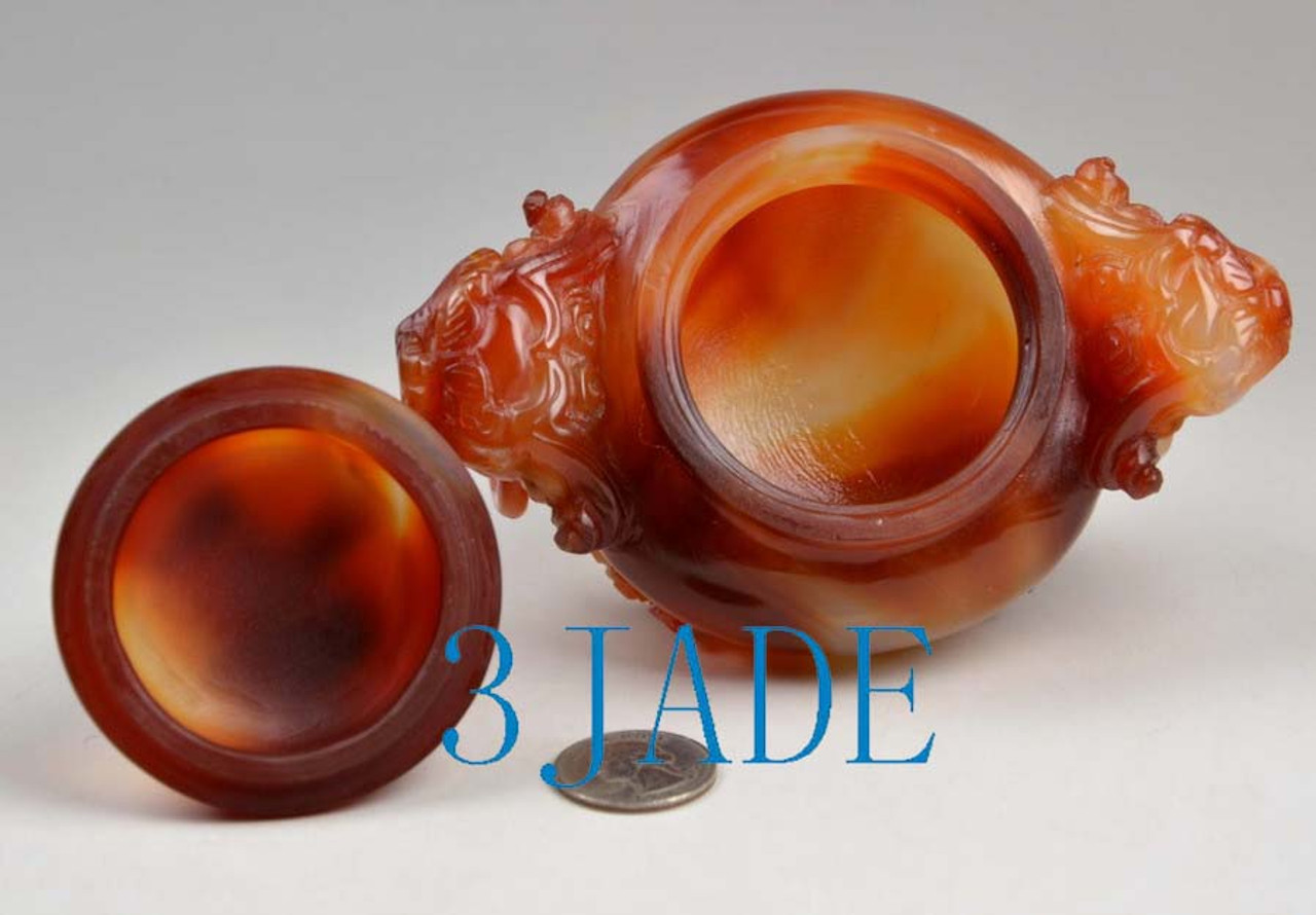 Carnelian / Red Agate Chinese Lion Foo Dog Censer / Incense Carving Sculpture / Statue -M003006