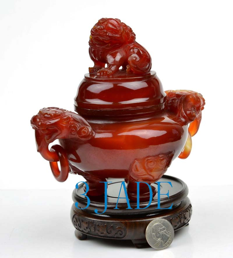 版画「藍流」「紅陽」CARNELIAN Carnelian / Red Agate Chinese Lion Foo Dog Censer / Incense