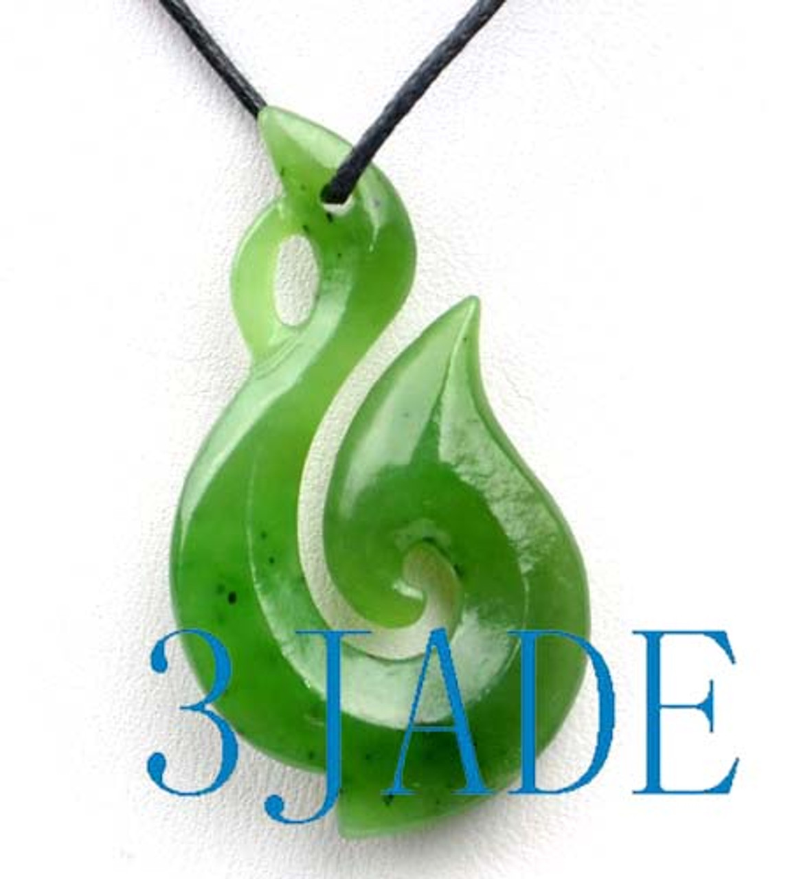 Natural Green Nephrite Jade Hei Matau Fish Hook Pendant Pounamu