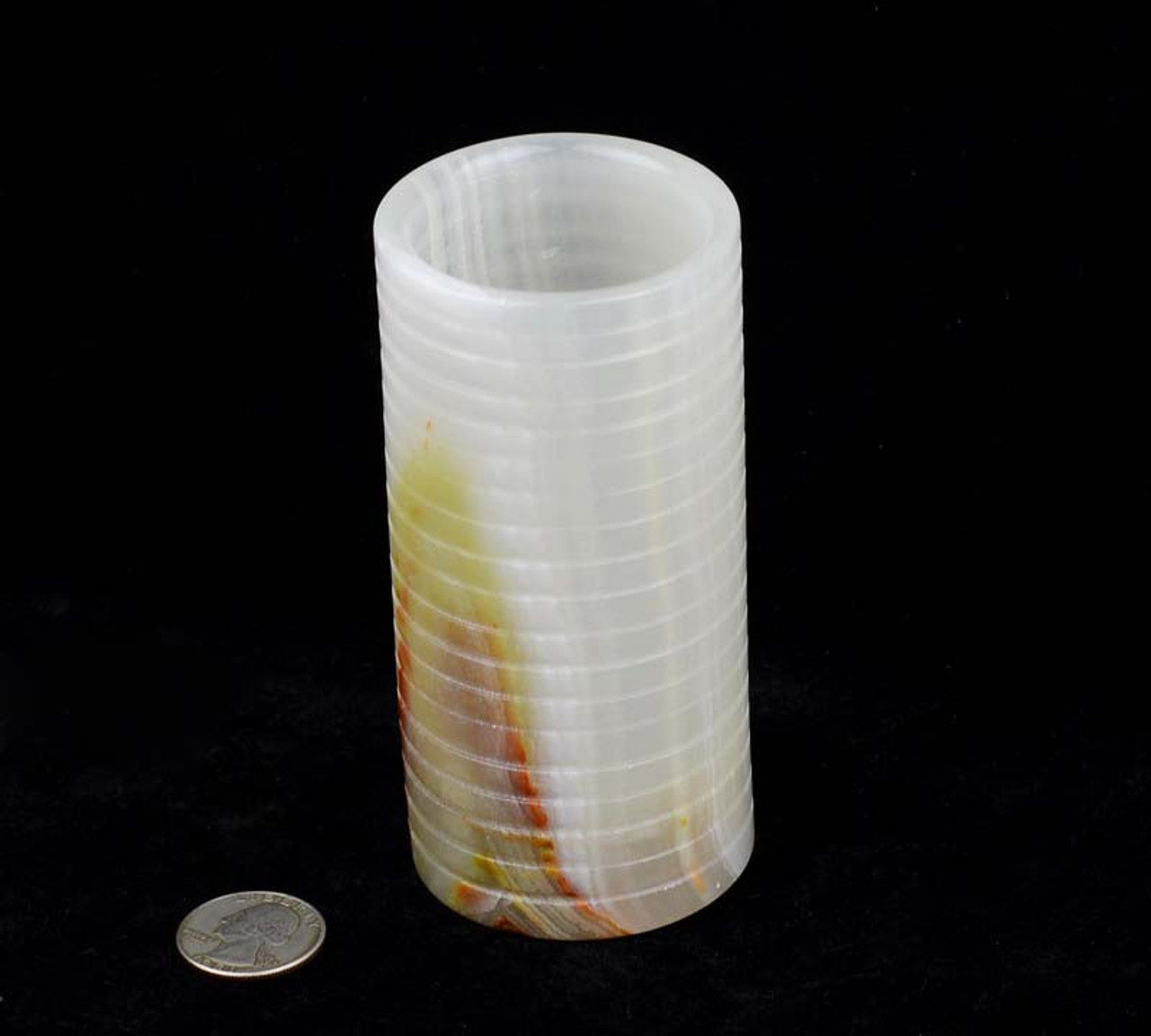 First calcite pen holder, close-up view.