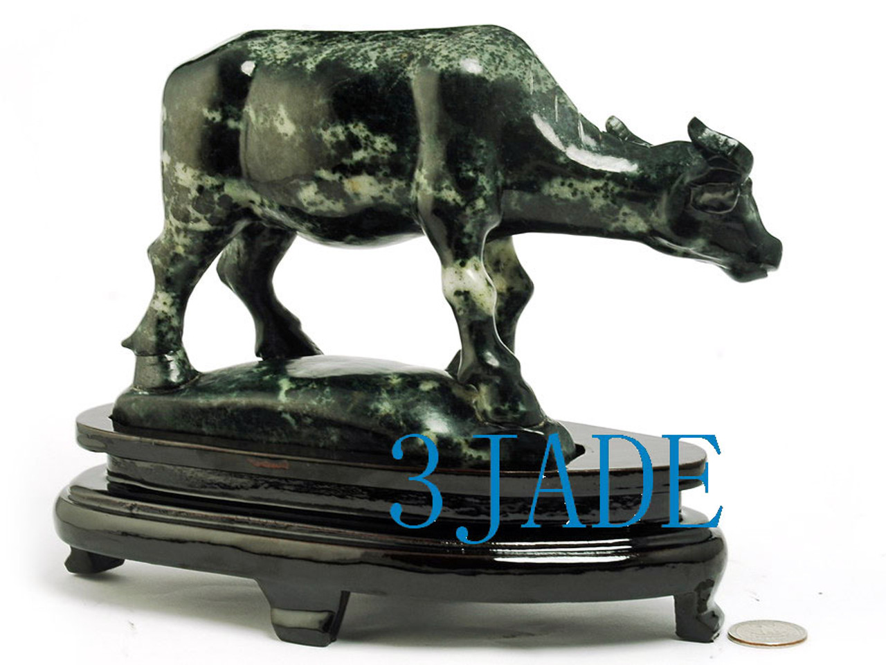 Natural Chinese Dushan Jade Stone Carving Cattle Statue /Sculpture -J003080