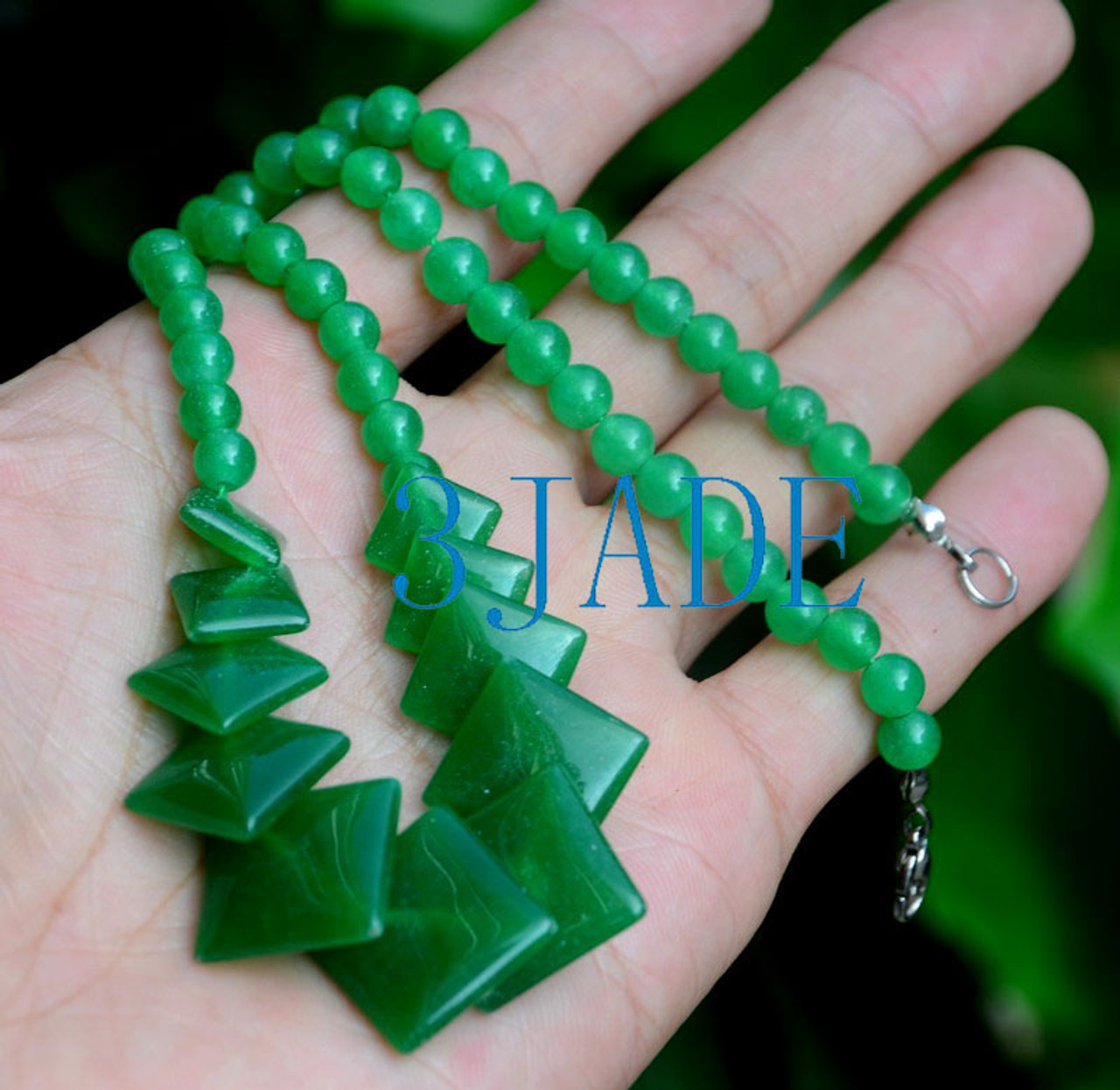 17" Translucent Imperial Green Jade / Quartz Necklace -D003010