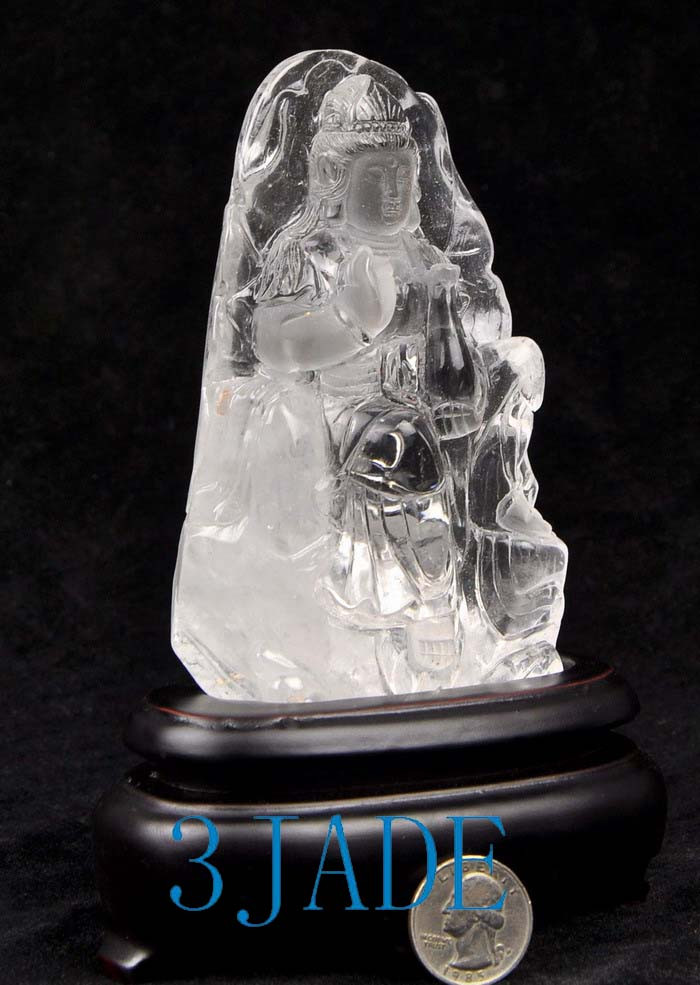 Natural Clear Rock Crystal Quartz Carving Kwan Yin / Guanyin Statue