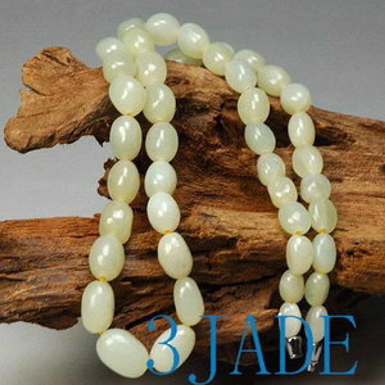 19" Natural Hetian Nephrite Jade River Pebble Beads Necklace