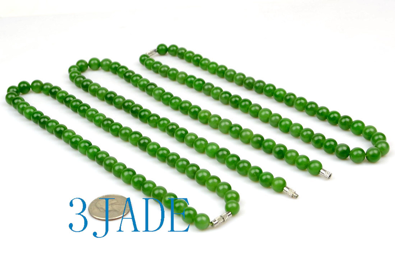 17 3/4" Apple Green Nephrite Jade Beads Necklace w/ Certificate