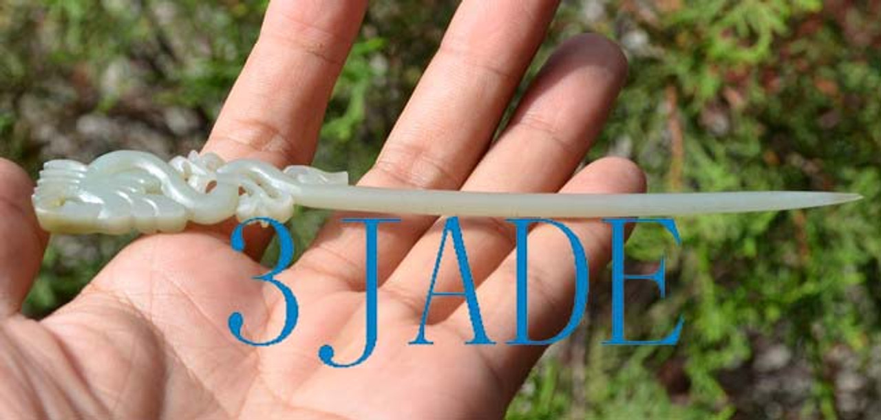 Natural Hetian Nephrite Jade Hair Stick /Hand Carved Hairpin Hair