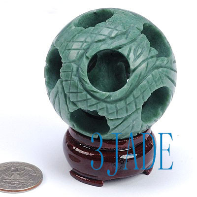 Natural Chinese Yu / Green Stone Dragon Phoenix 3 layers Magic