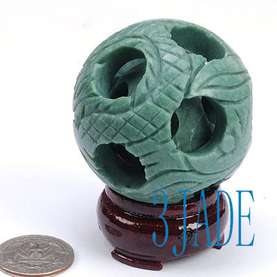 Natural Chinese Yu / Green Stone Dragon Phoenix 3 layers Magic