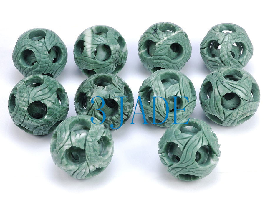 Natural Chinese Yu / Green Stone Dragon Phoenix 3 layers Magic