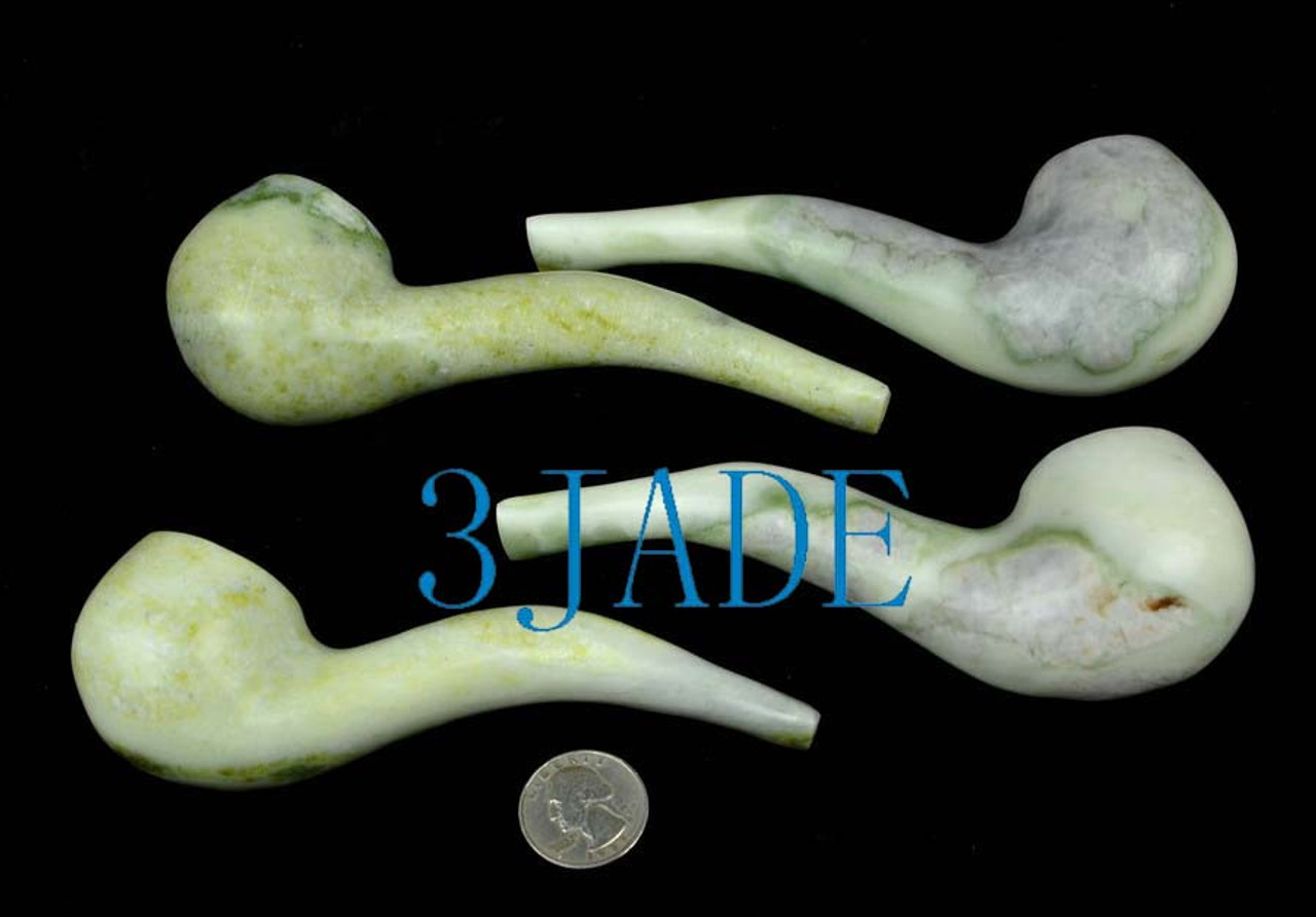 4 Hand Carved Natural Serpentine Stone Tobacco Pipes Lantian Jade -Z002007