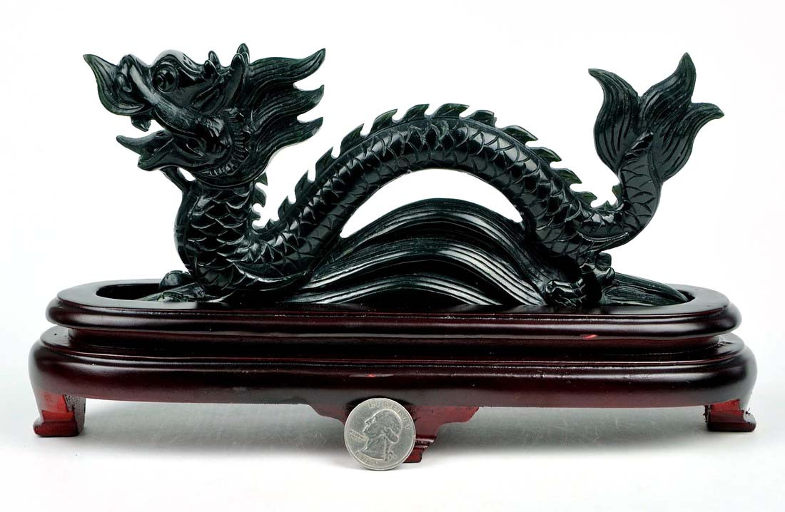 Natural Black Nephrite Jade Chinese Dragon Statue / Carving