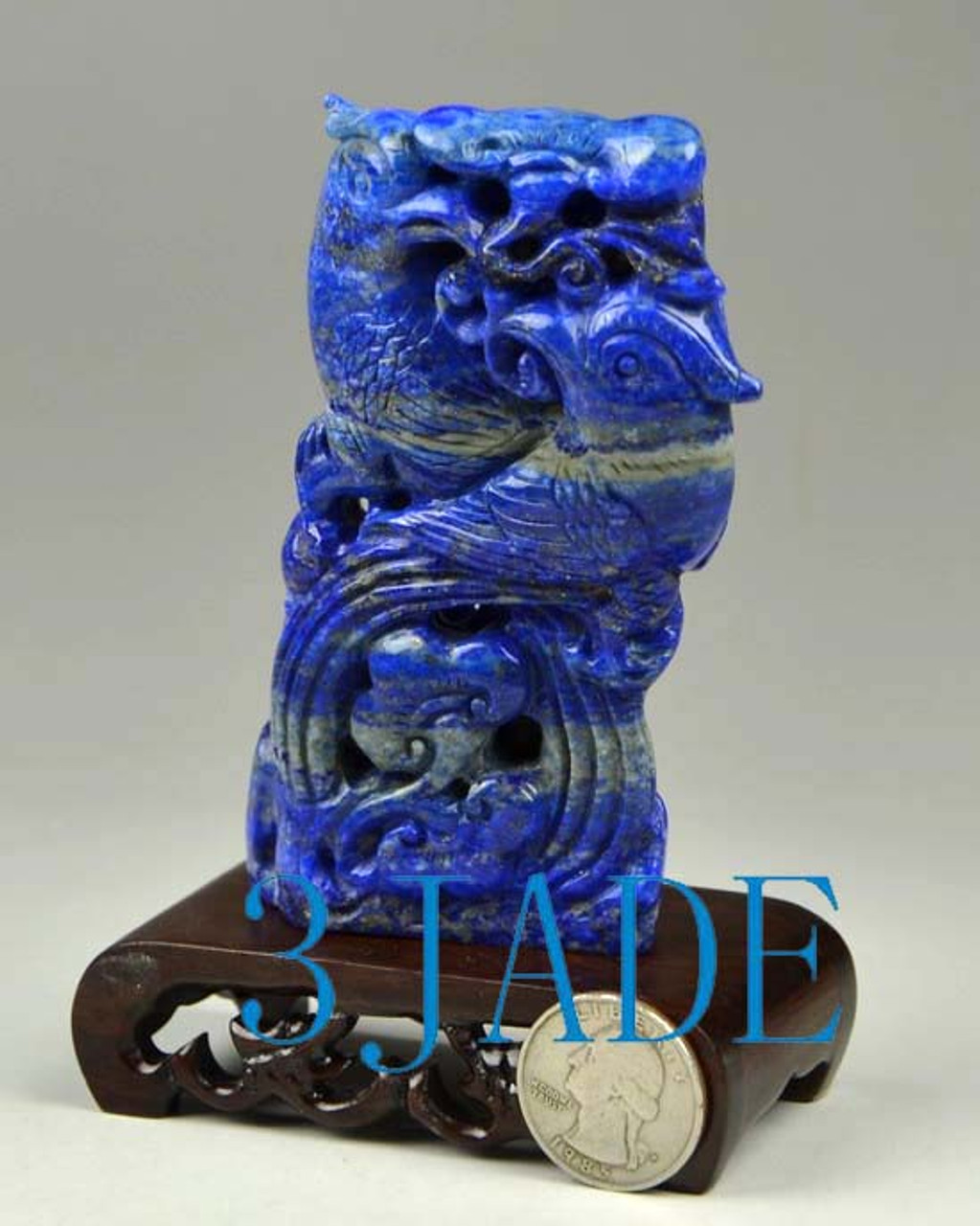 Natural Lapis Lazuli Bird Statue Gemstone Carving Sculpture Chinese Art Decor -J040112