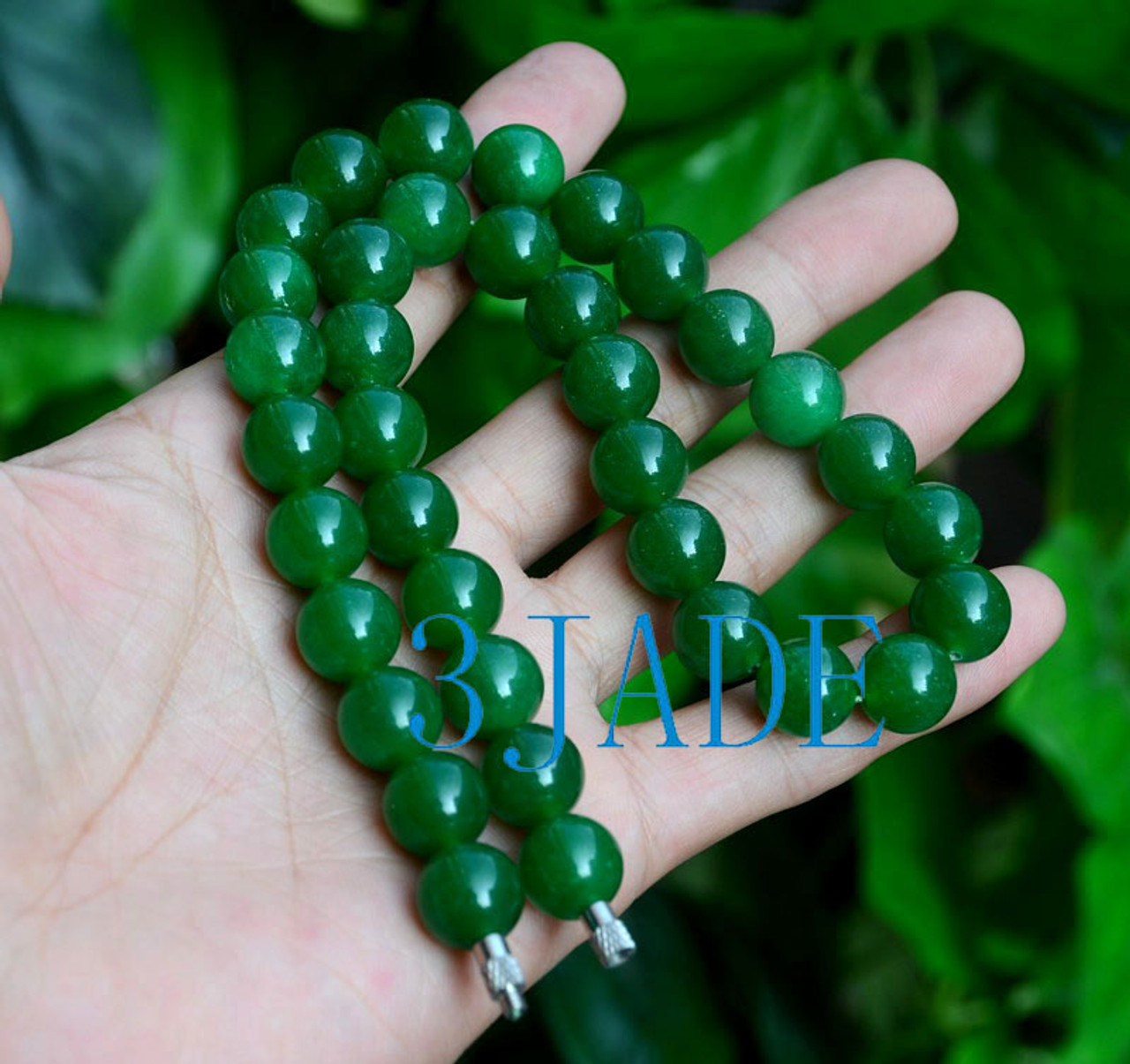 17" 12mm Green Quartz / Malaysia Jade Beads Necklace