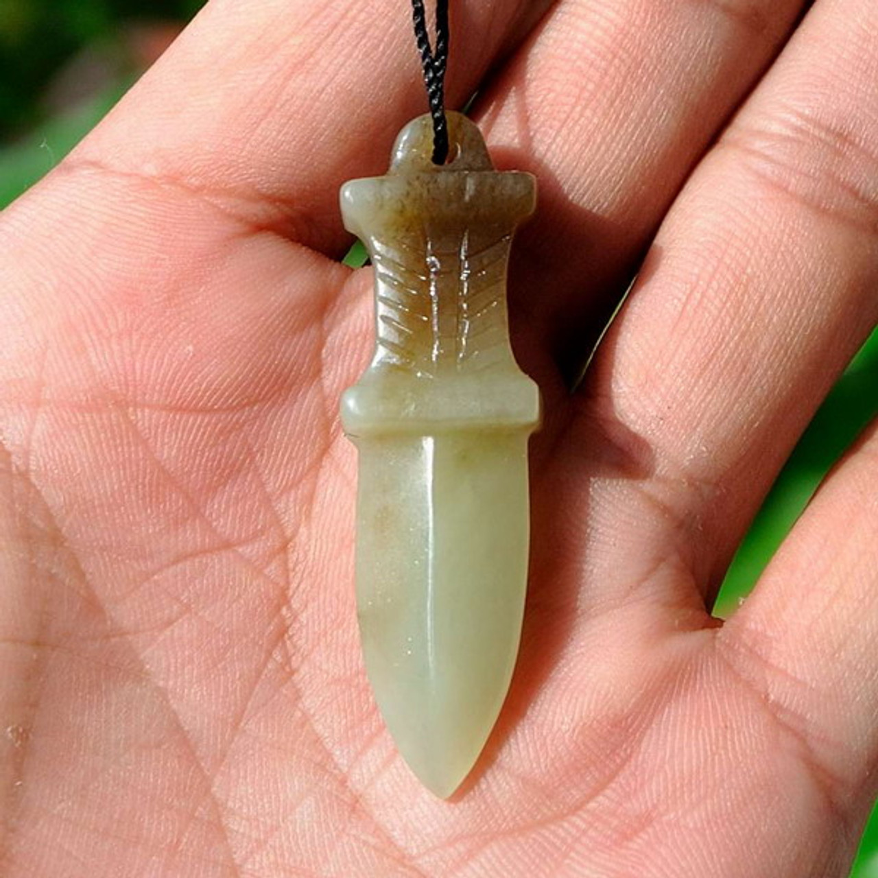 Natural Hetian Nephrite Jade Spear Amulet Pendant Carving w/ certificate -G020568