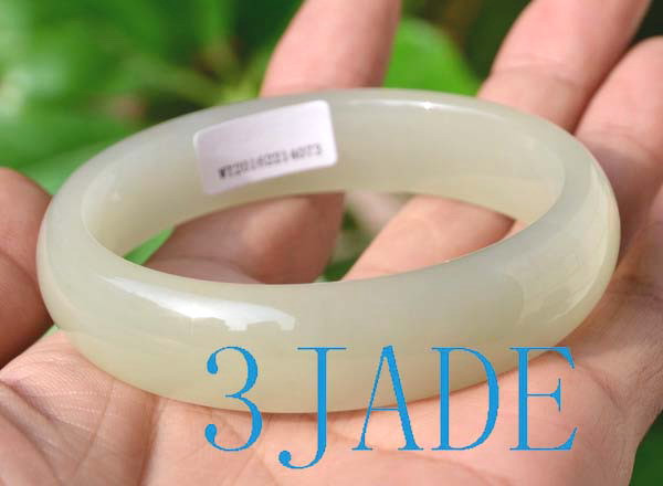 57mm - 58.5mm Natural White Hetian Nephrite Jade Bangle Bracelet w