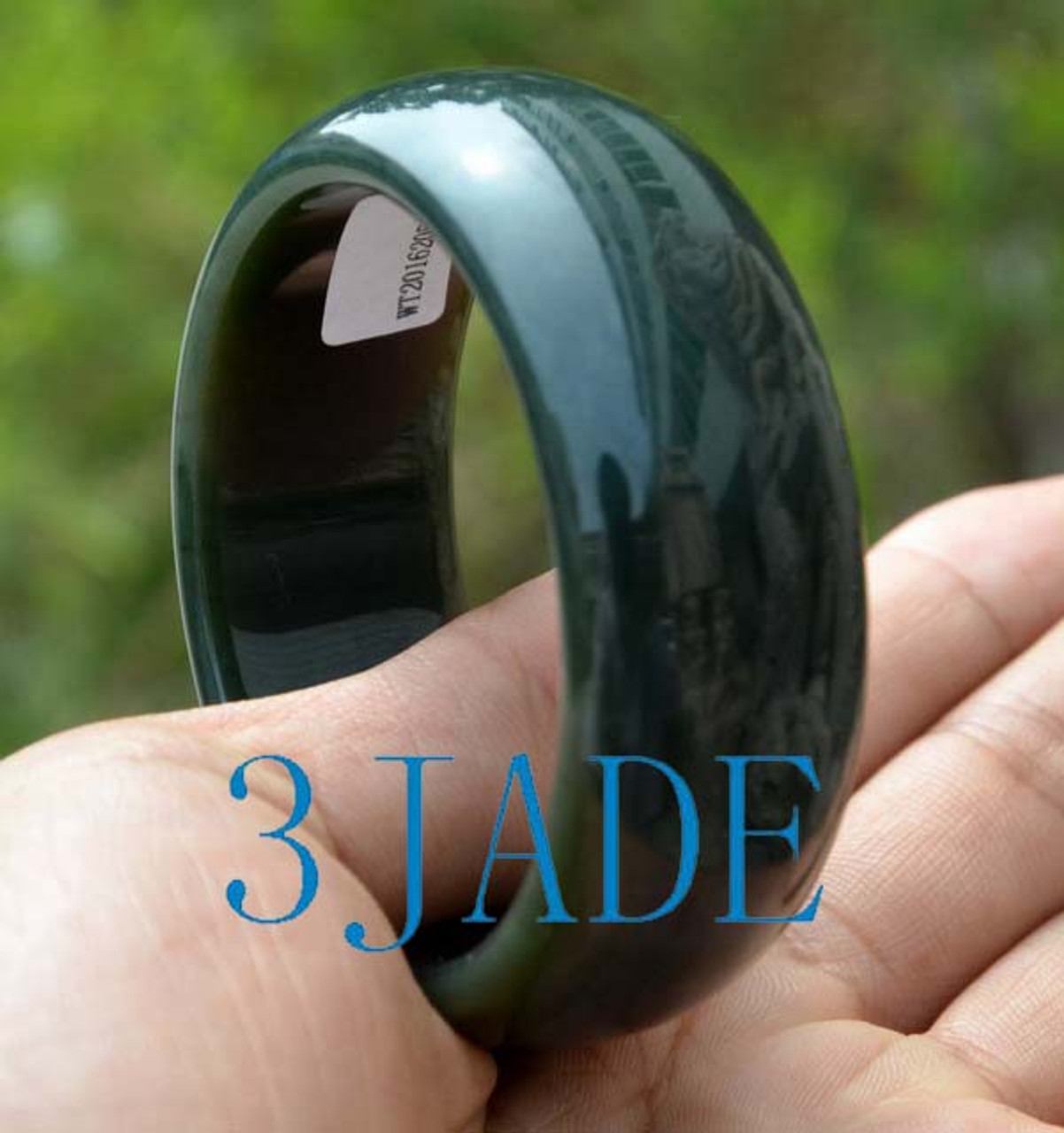 54.5mm dark green nephrite jade wide bangle