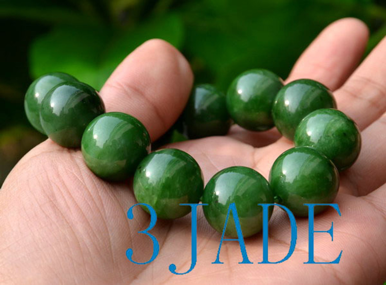 A Grade Natural Green Nephrite Jade 18mm Beads Bracelet w/ certificate  -C041023 - 3JADE wholesale of jade carvings, jewelry, collectables, prayer  beads