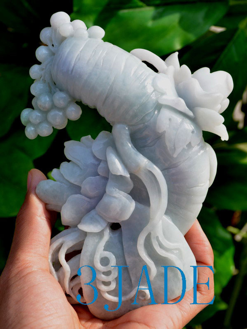 A Grade Natural Jadeite Jade Flower Ginseng Statue Carving Sculpture w/ certificate -J022403