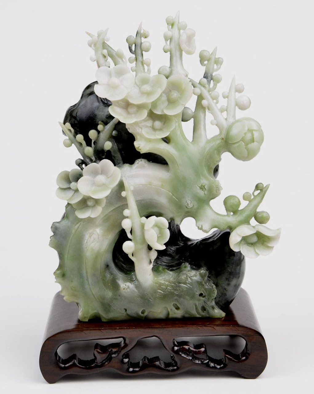 Natural Dushan Jade Stone Plum Blossom Flower Statue / Carving ...