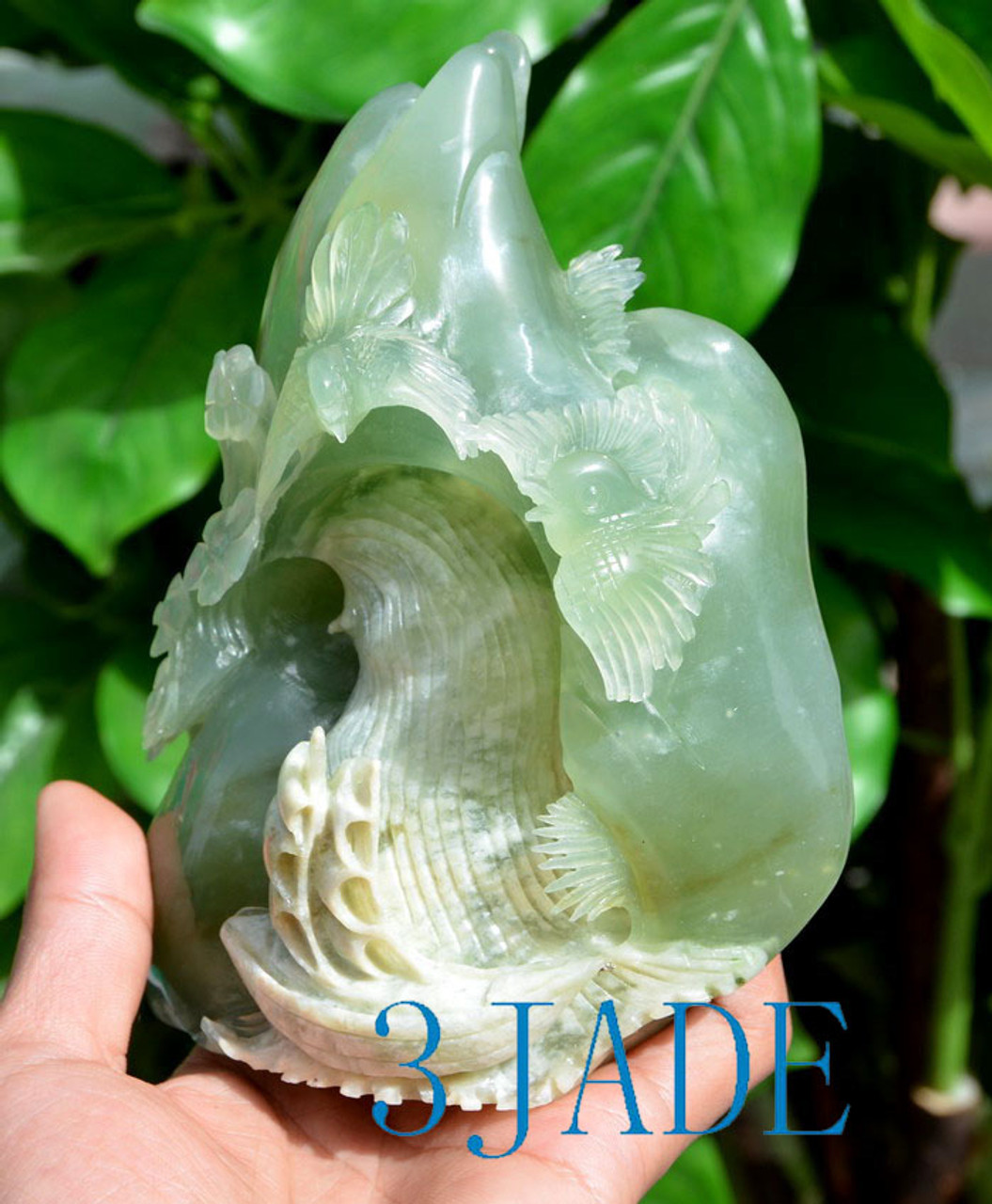 Natural Serpentine Chinese Xiu Jade Carving: Spring River Scenery Statue -J004102
