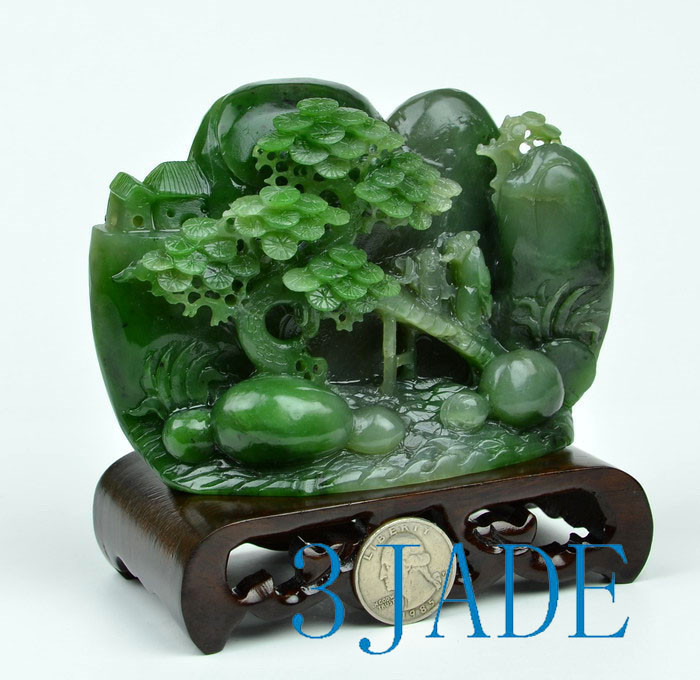 Natural Green Nephrite Jade Chinese Traditional Jade Mountain