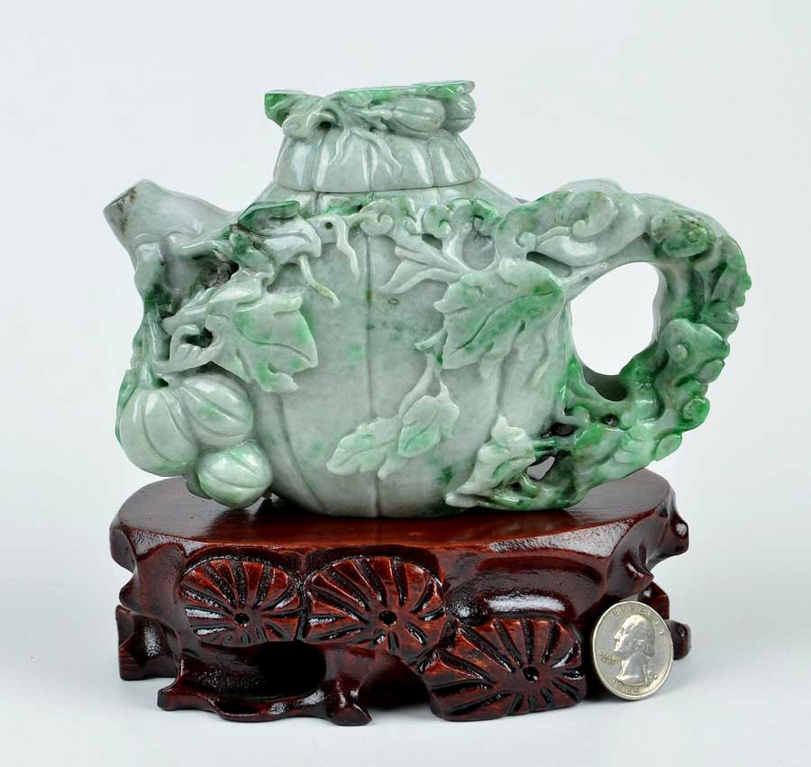 A Grade Green Jadeite Jade Teapot / Tea Pot Statue Carving w