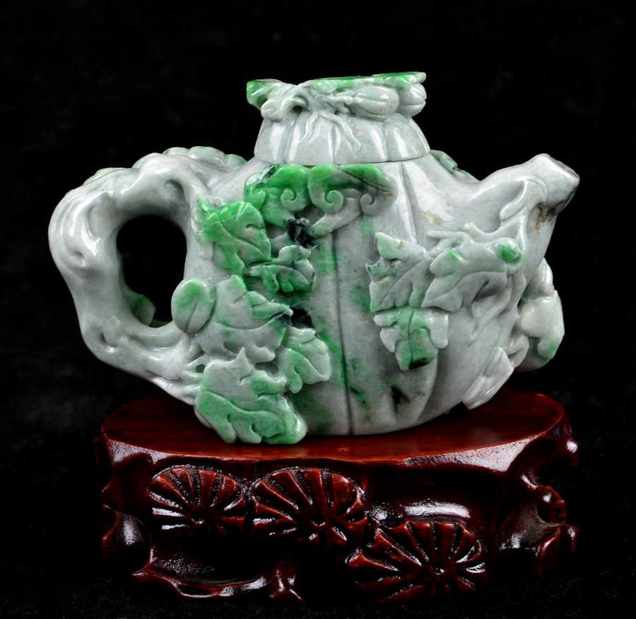 A Grade Green Jadeite Jade Teapot / Tea Pot Statue Carving w