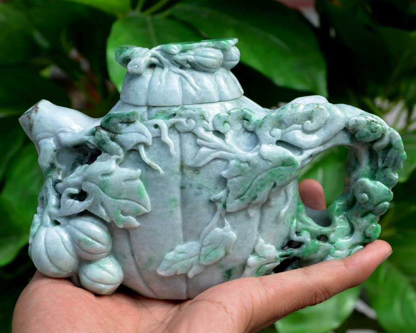 A Grade Green Jadeite Jade Teapot / Tea Pot Statue Carving w
