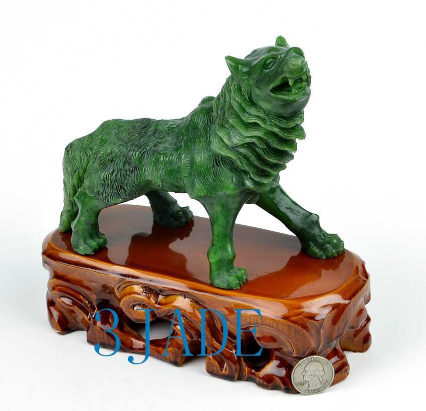 Green Nephrite Jade Wolf / Coyote Statue Detailed Carved Stone Wild