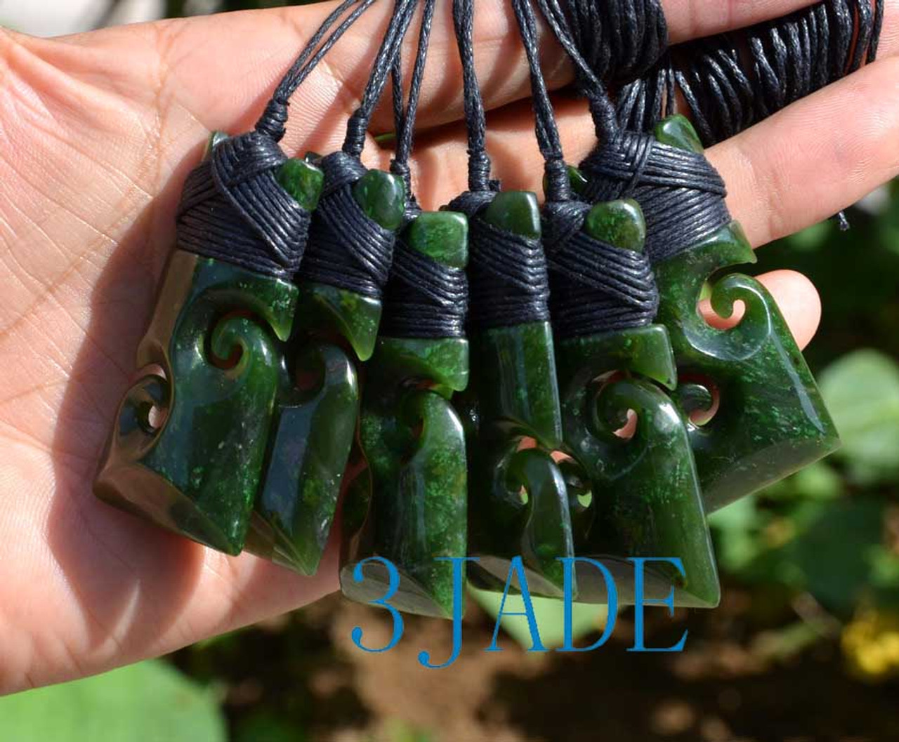 Green Nephrite Jade Double Koru Hei Toki Pendant NZ Maori Greenstone