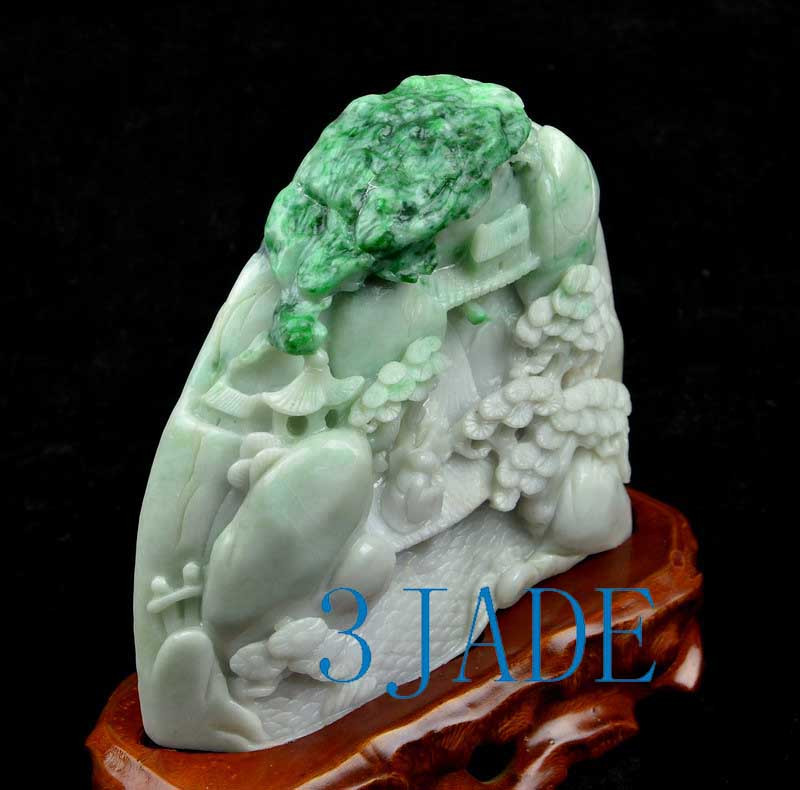 A Grade Jadeite Jade Chinese Mountain Scenery Carving Statue w