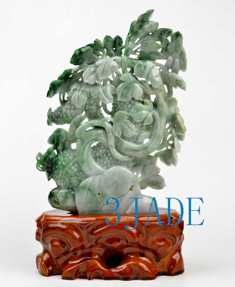 A Grade Natural Jadeite Jade Plant Bird Carving Statue 飞黄腾达 w/ certificate