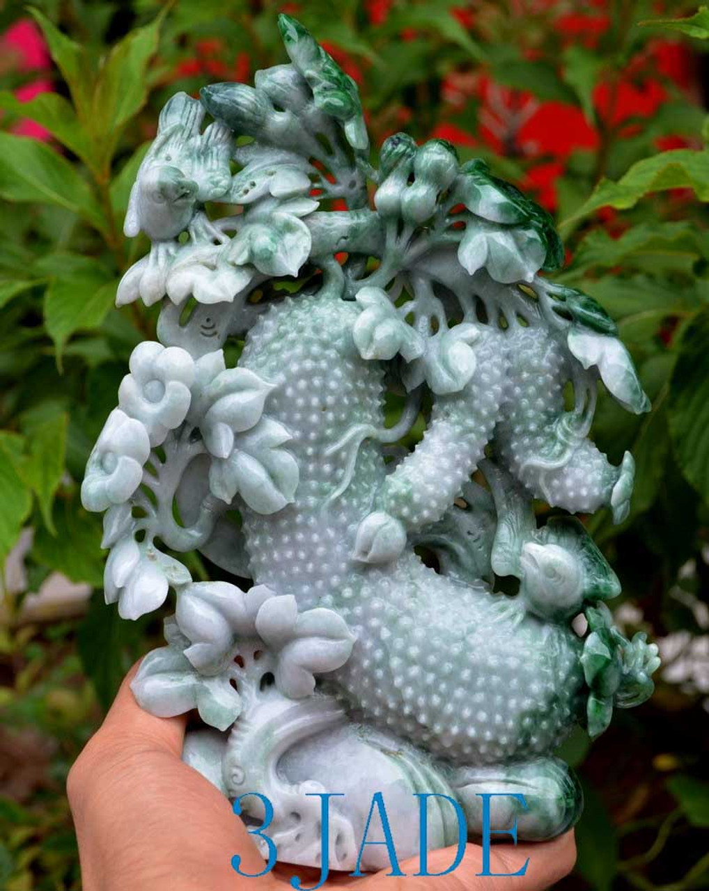 A Grade Natural Jadeite Jade Plant Bird Carving Statue 飞黄腾达 w/ certificate