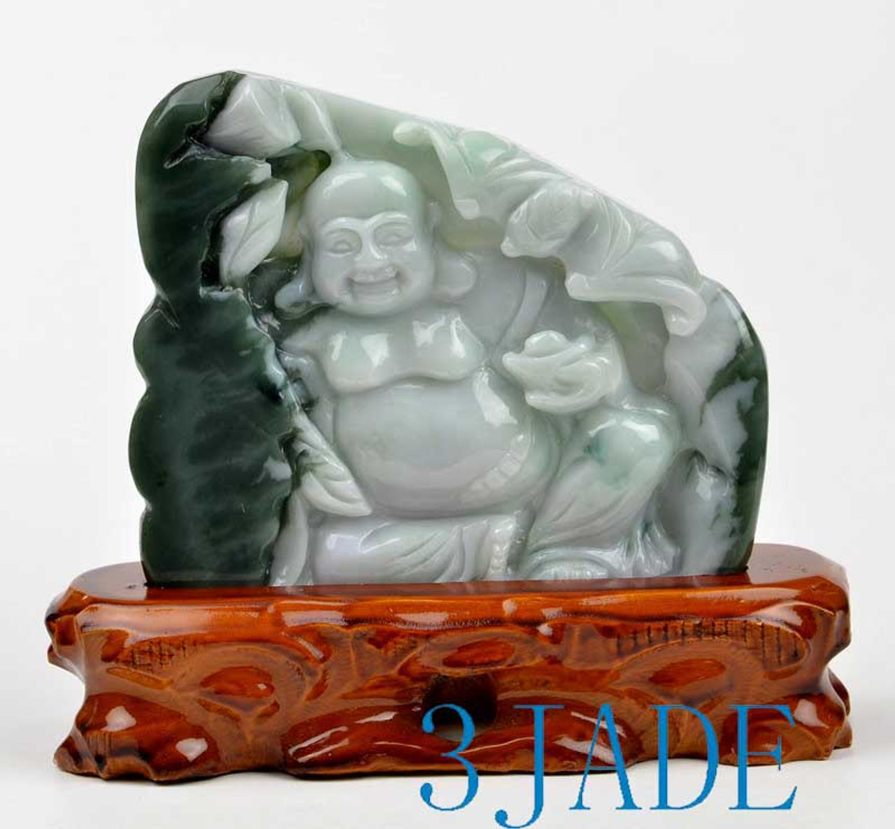 A Grade Burmese Jadeite Jade Maitreya Buddha Statue Sculpture Carving w ...