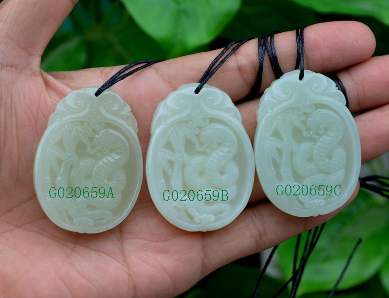 carved jade snake bamboo pendant