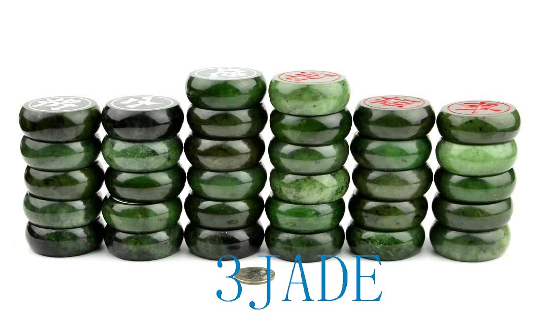 50mm Green Nephrite Jade XiangQi / Stone Chinese Chess Game Set