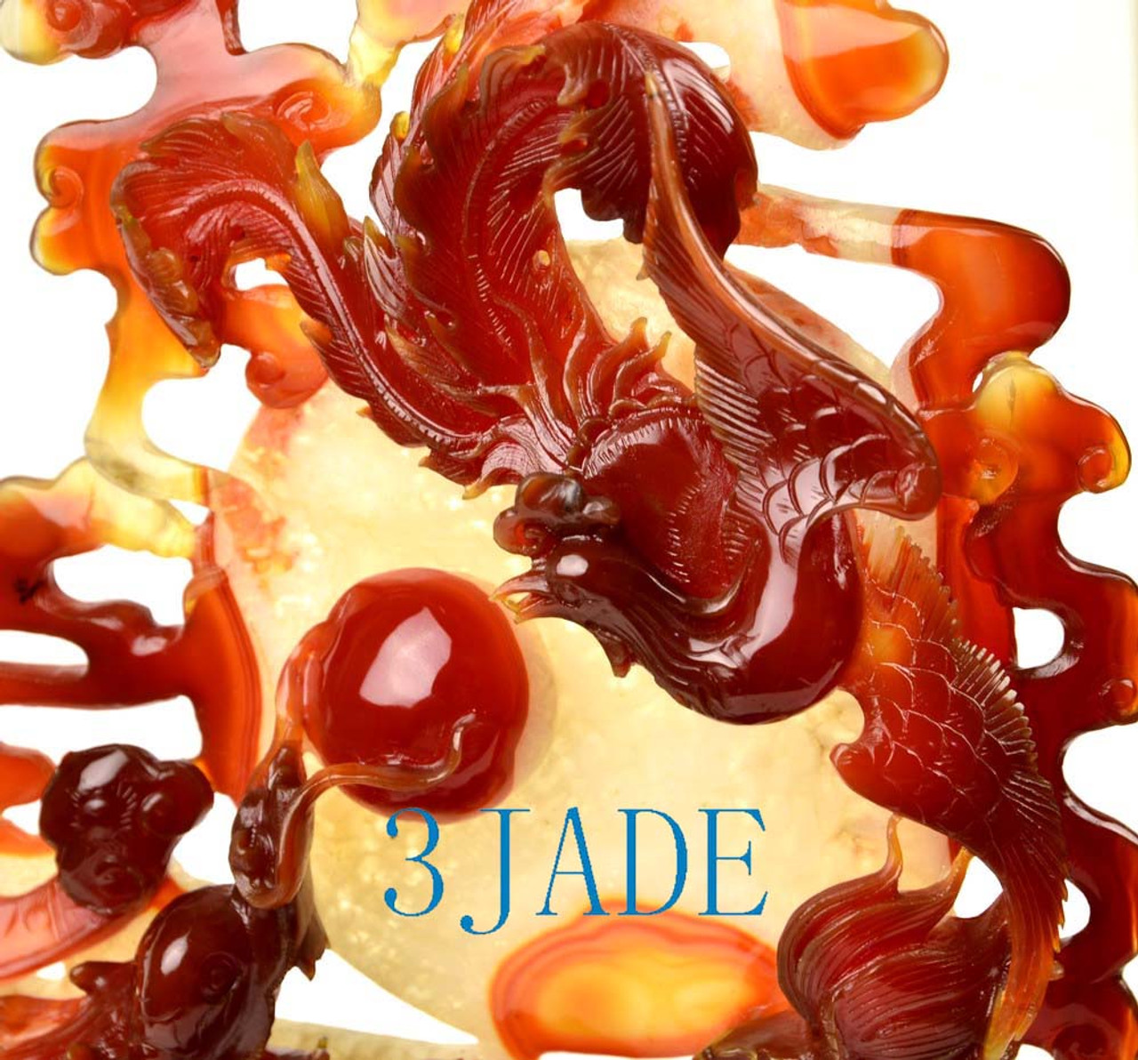 Red Agate Carnelian Dragon Phoenix Statue Chinese Wedding Gift Idea