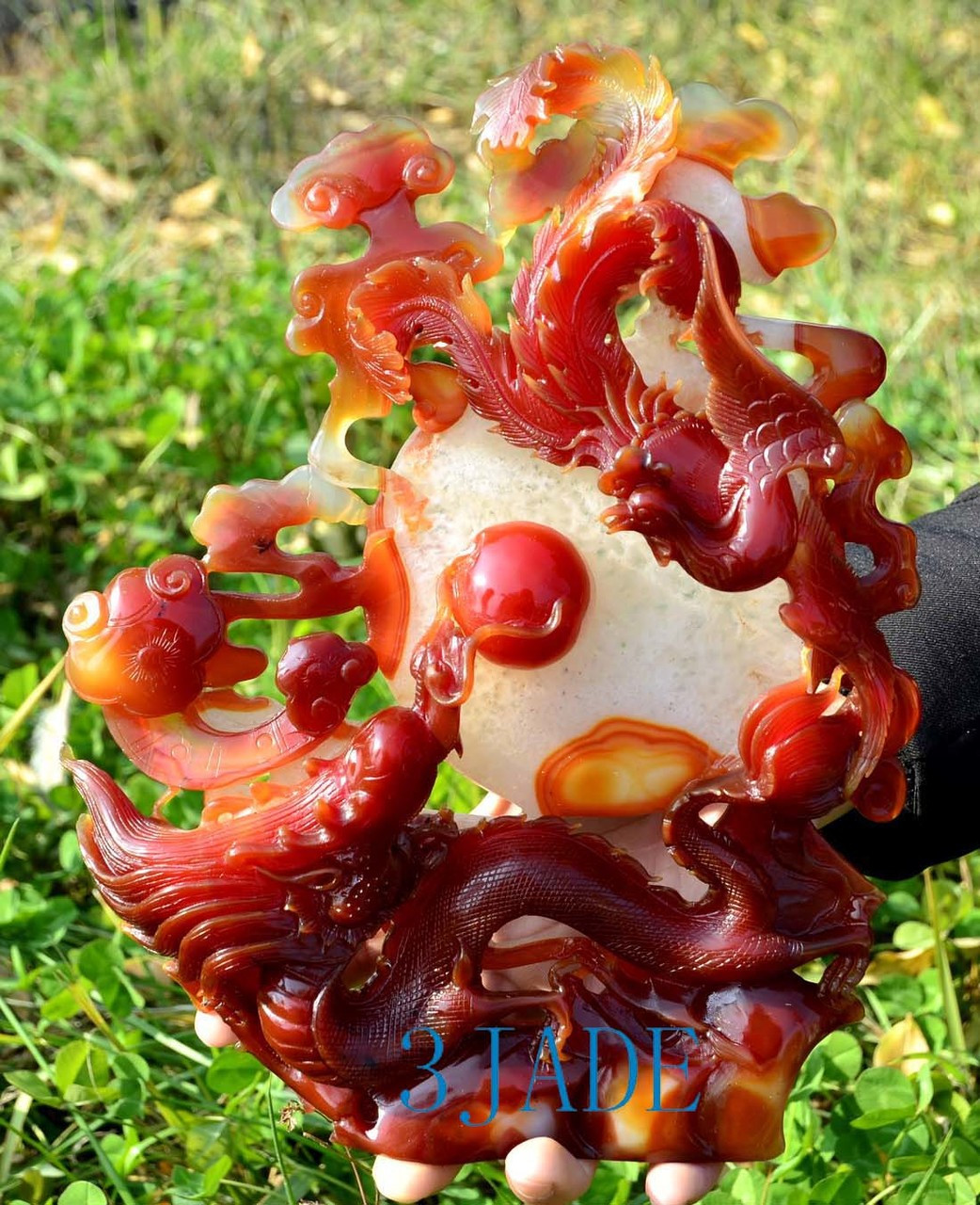 Red Agate Carnelian Dragon Phoenix Statue Chinese Wedding Gift Idea