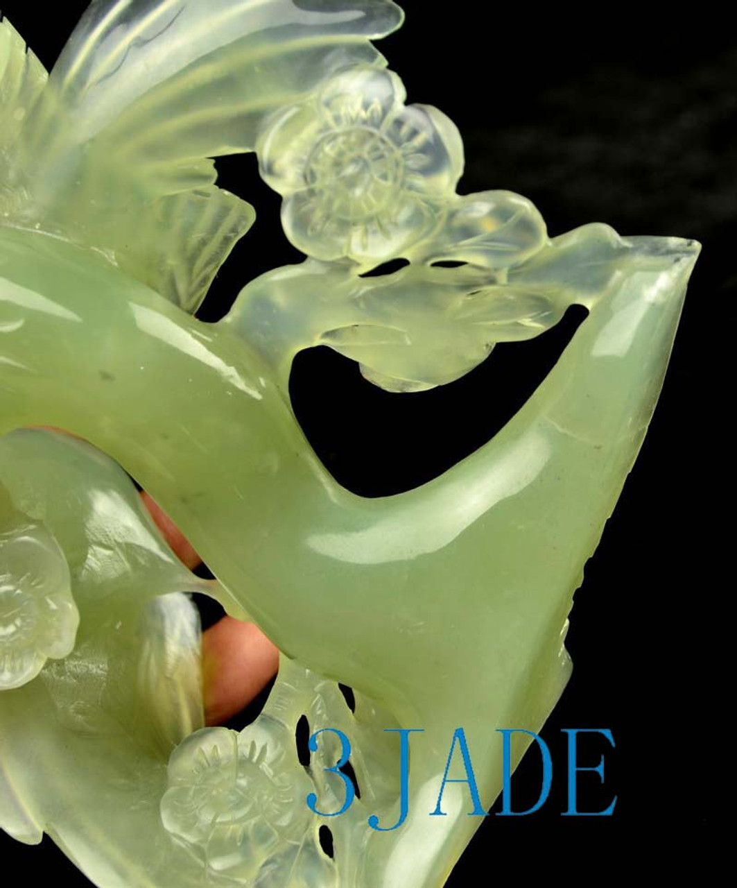 Natural Translucent Serpentine Bird Flower Statue Chinese Xiu Jade Carving