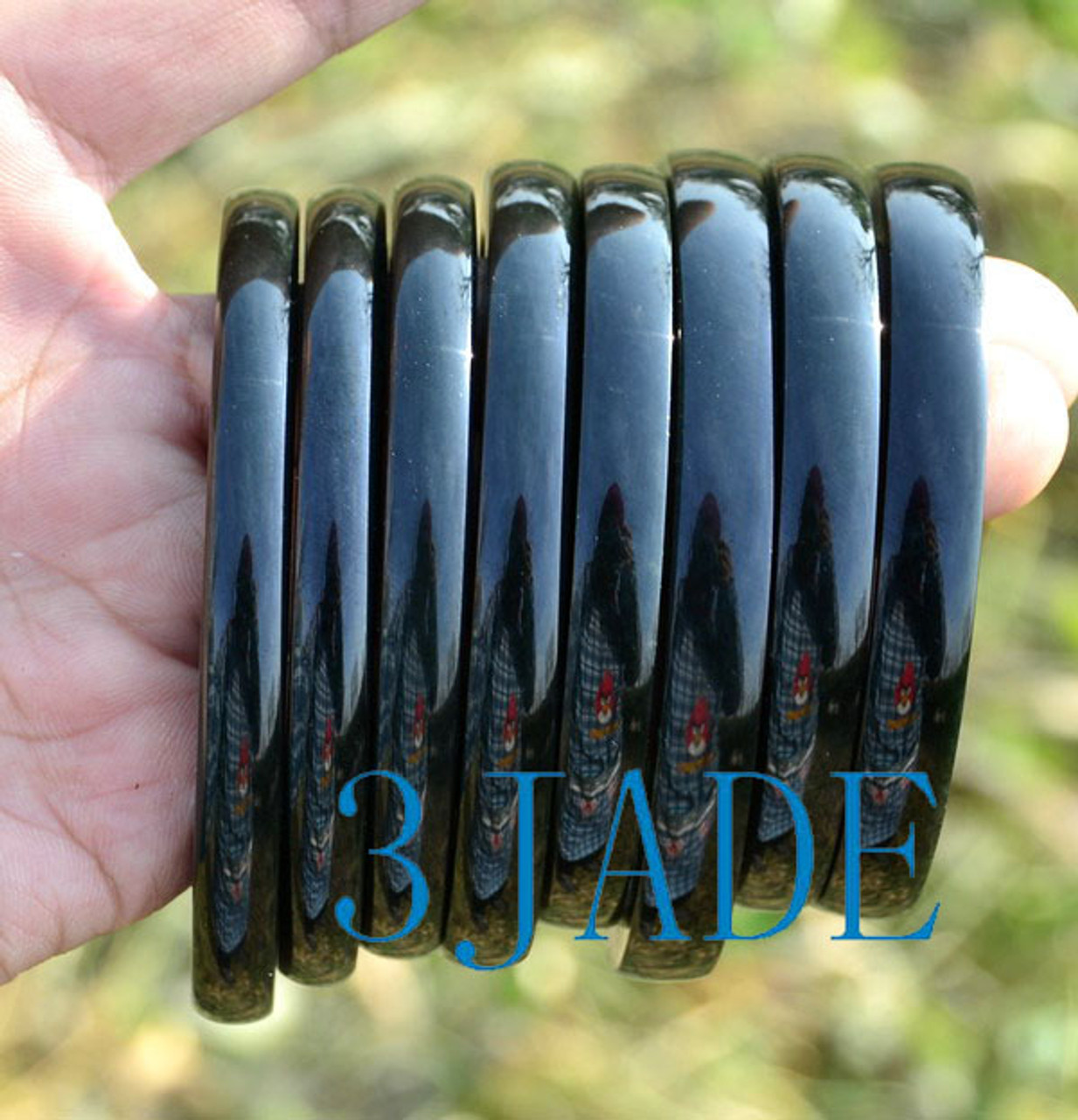 52mm - 62mm Natural Black Nephrite Jade D Shape Bangle Bracelet