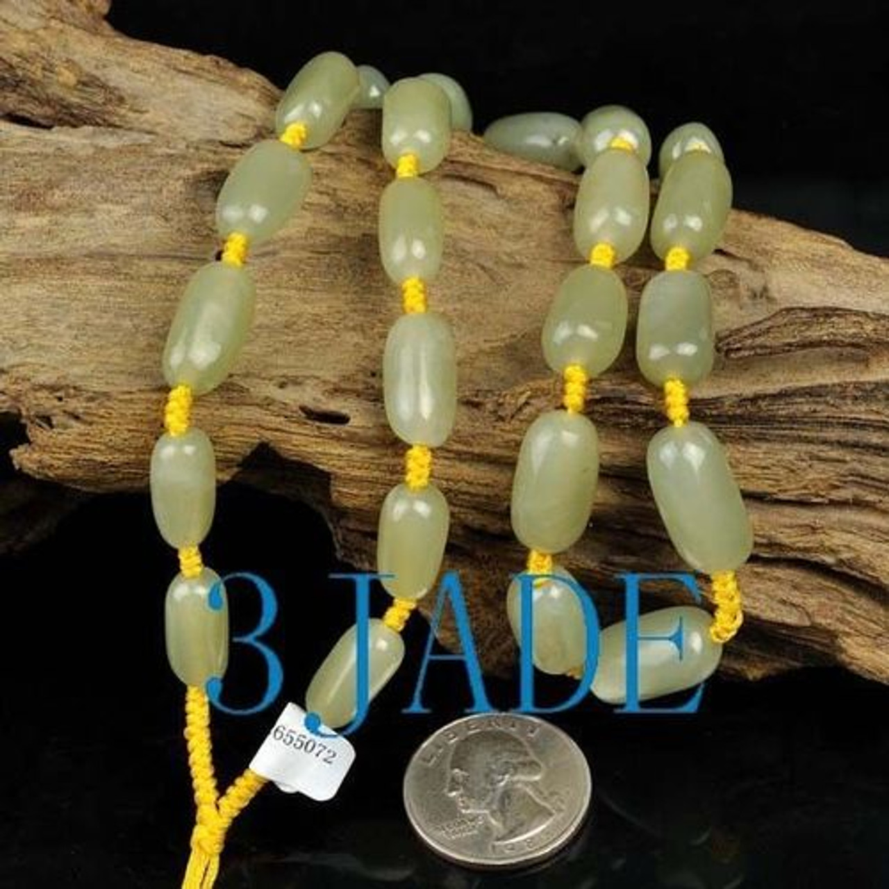 21" Natural Hetian Nephrite Jade Camdy Beads Chain / Necklace D024014