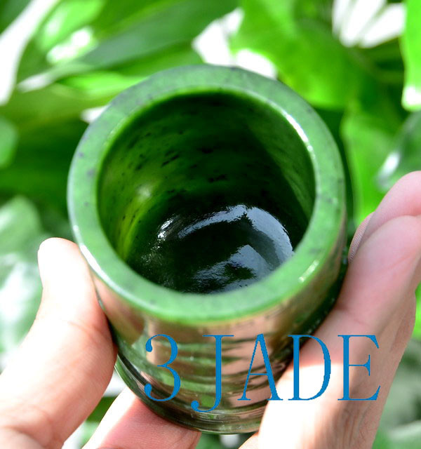 Carved Green Nephrite Jade Brush Holder/ Pencil Holder w/ Chinese