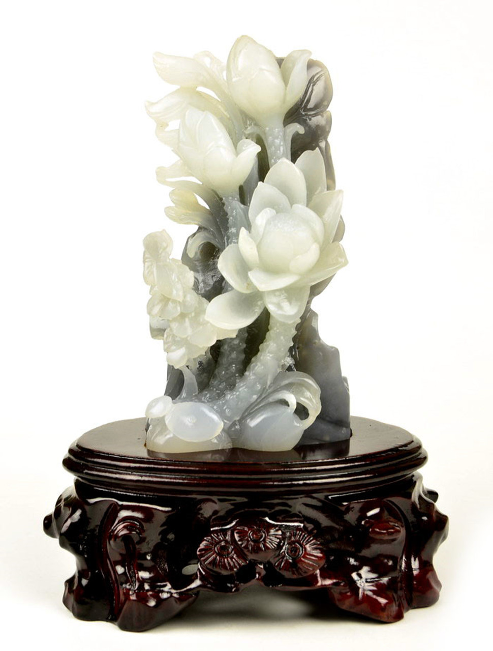 Hetian Nephrite Jade Lotus Flower Statue Fine White Jade Carving w ...