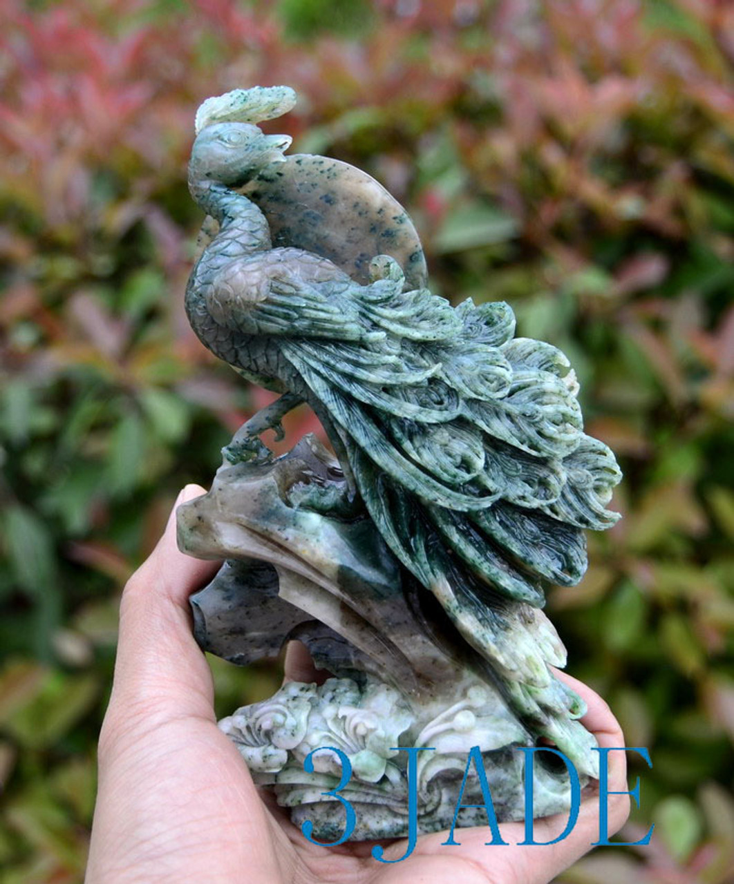 Dushan Jade Stone Peacock Statue Natural Blue Green Color