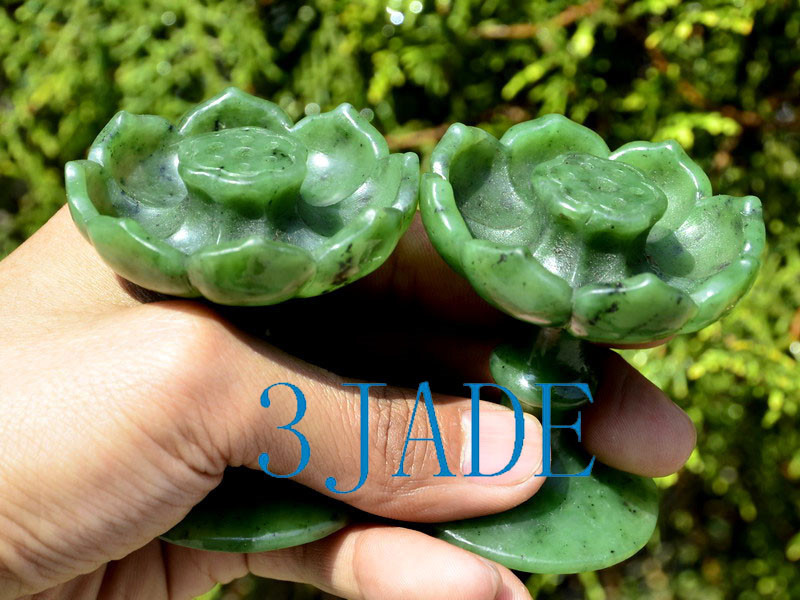 Green Nephrite Jade Joss Stick Holder Cared Lotus Incense Holder