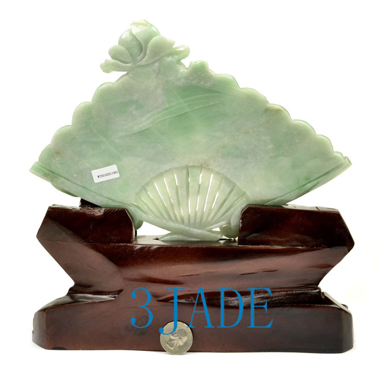 A Grade Jadeite Jade Playing Dragons Fan Statue Sculpture  w/ certificate