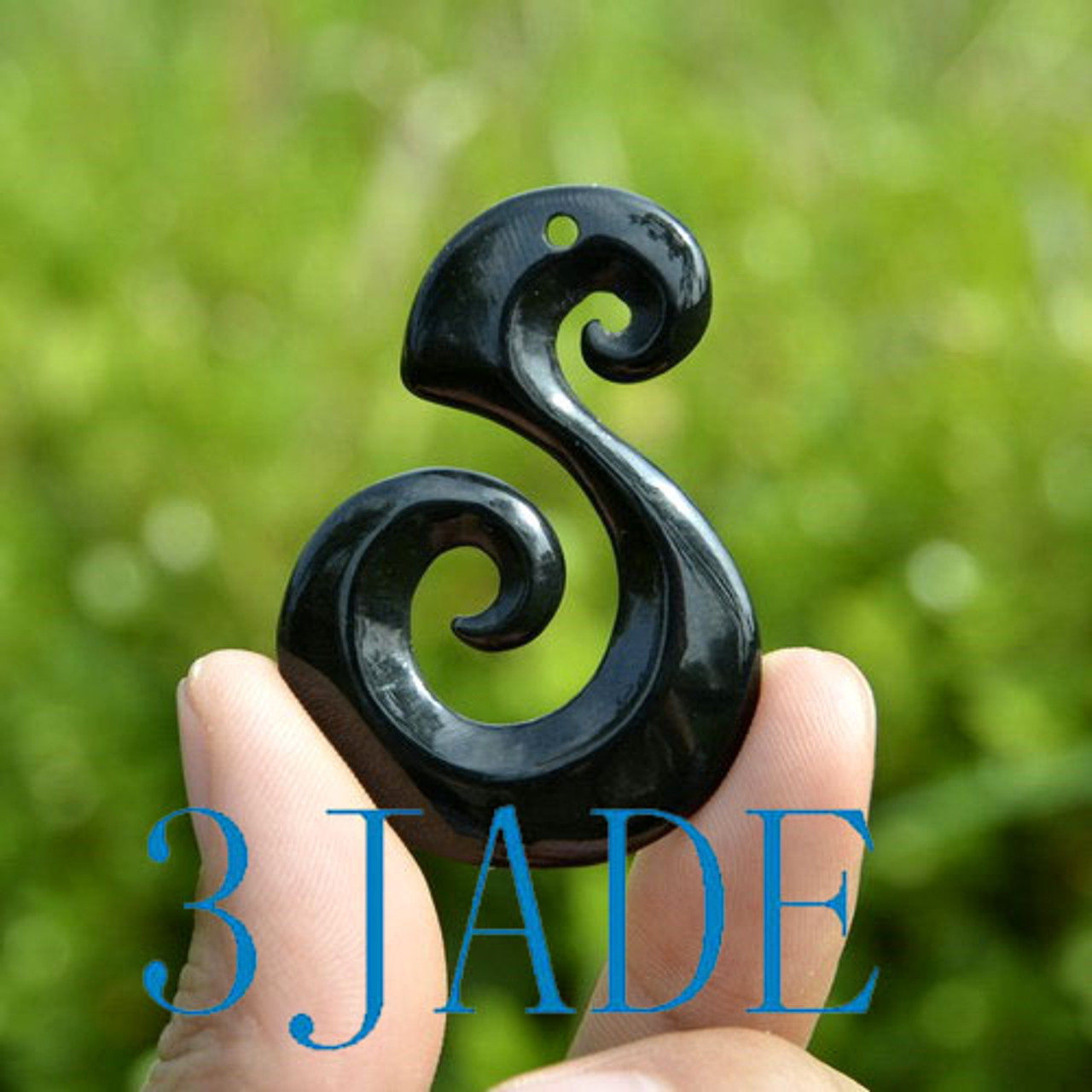 Black Nephrite Jade Manaia Koru Pendant NZ Maori Design Necklace