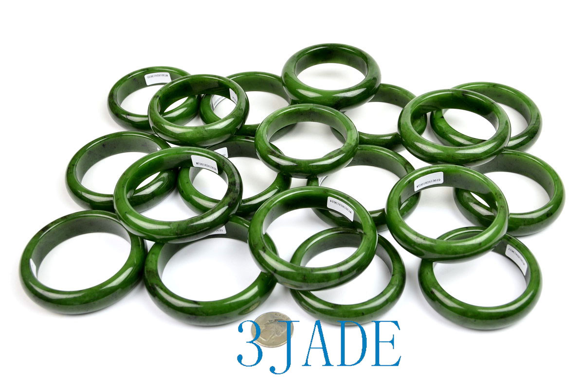54-61.5mm Green Canadian Nephrite Jade Flat Bangle Bracelet w