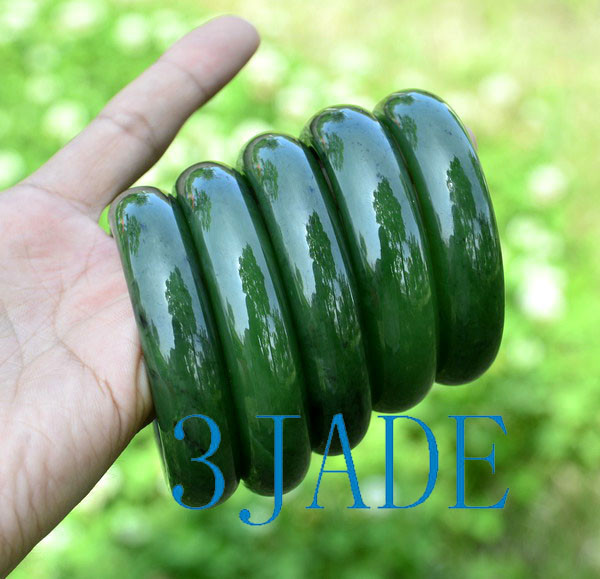 54-61.5mm Green Canadian Nephrite Jade Flat Bangle Bracelet w