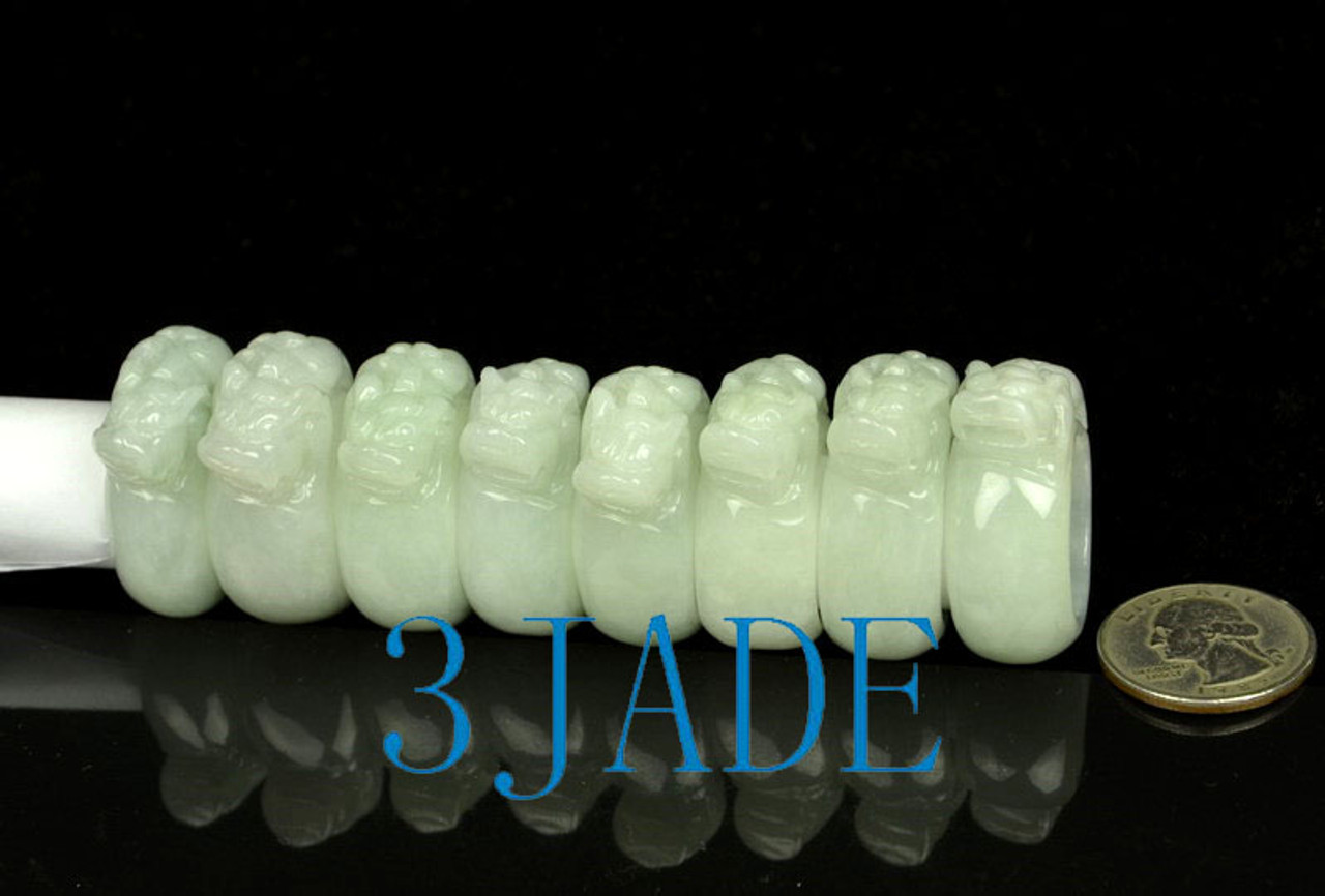 A Grade Jadeite Jade Carved Chinese Pixiu Saddle Ring Size 8.5-10